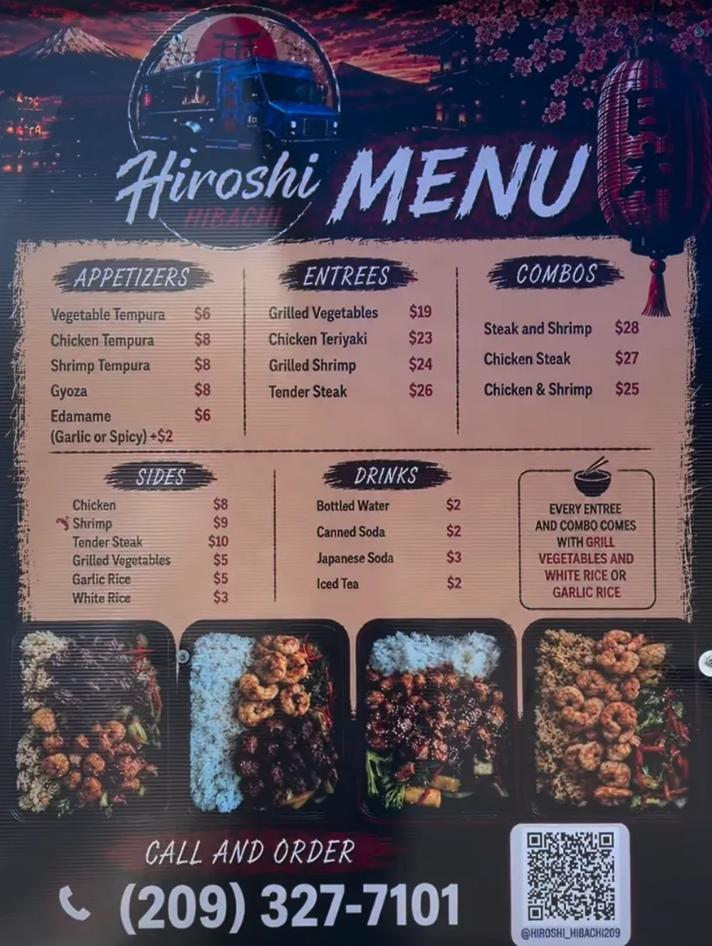 Hiroshi Hibachi menu board
